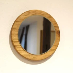 Miroir mural rond en chêne massif de 20cm fabriqué en France.